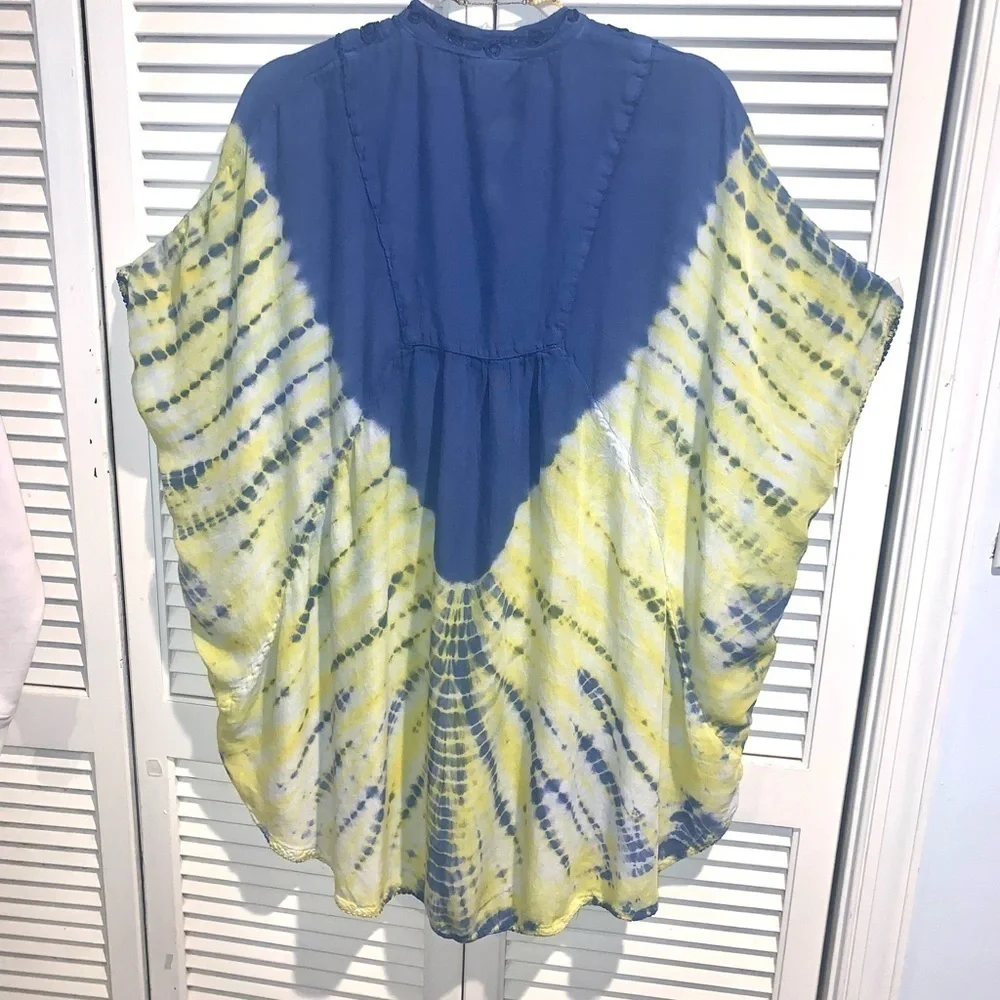 Blue and butter yellow tie-dye Kafton beach, cover-up, women’s one size